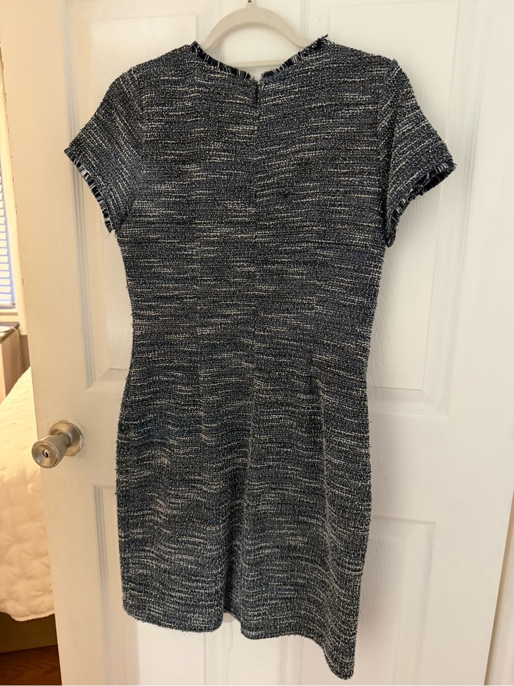LOFT Navy Heather Tweed Short-Sleeve Sheath Dress